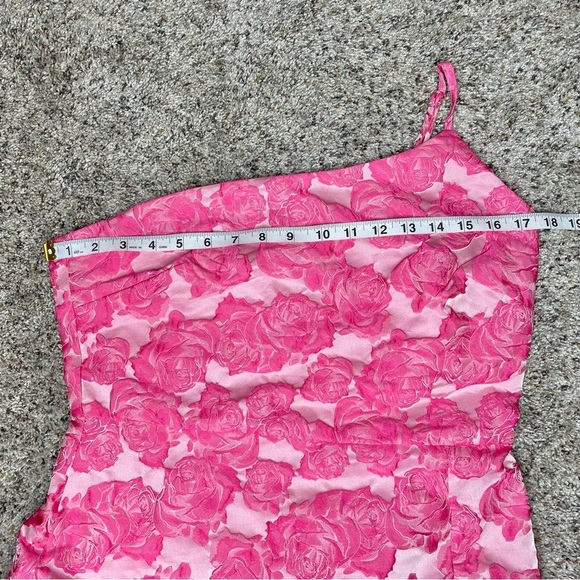 Lulus Flowery Fete Pink Floral Jacquard One Shoulder Mini Dress Large L Party - Picture 8 of 11